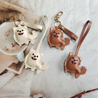 Handgenähter Hundeauto-Schlüsselanhänger Pommern Echtleder Niedlich Individuell Geburtstagsgeschenk