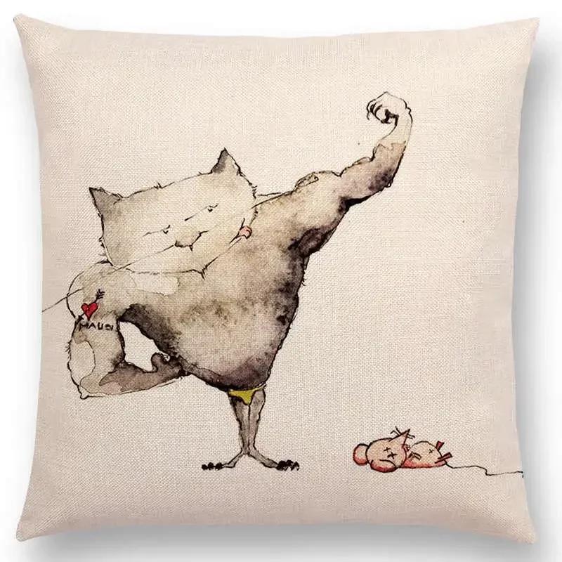 Lustige Cartoon Schurken Tiere Sofa Kissenbezug Eichhörnchen Hase Maus Flamingo Fuchs Hund Eule Vogel Tom und Jerry Kissenbezug