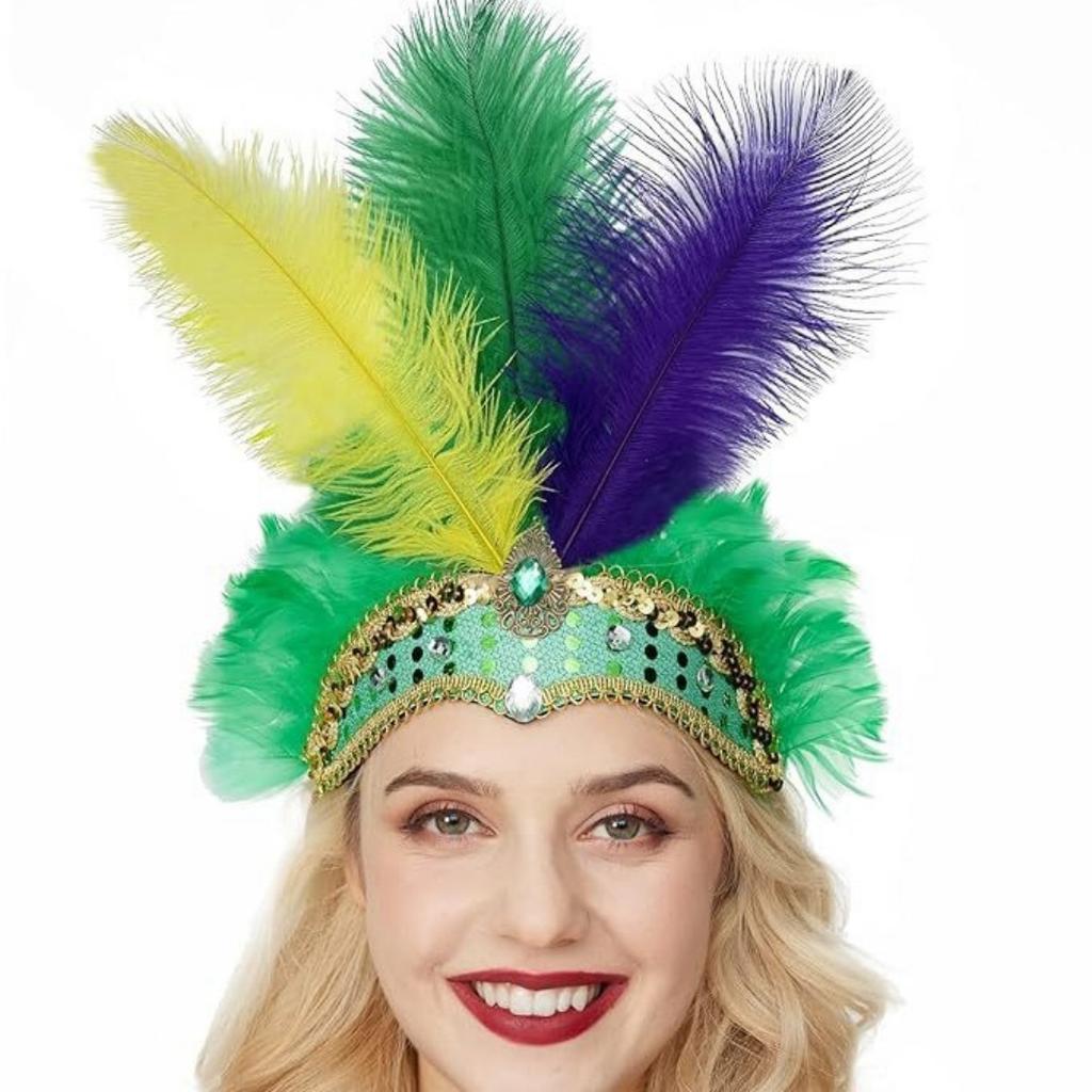 Women Carnival Crystal Crown Feather Headpieces 1920s Flapper Headband Show Girl Feather Headdress Mardi Gras Accessories