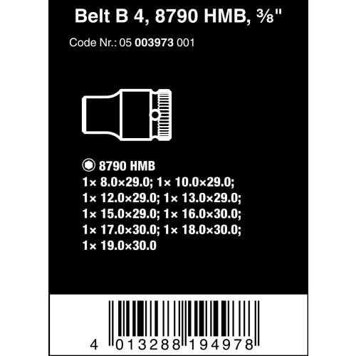 WERA 9-Piece Bit Socket Set, 3/8 Drive, for Zyklop Ratchets, 003973