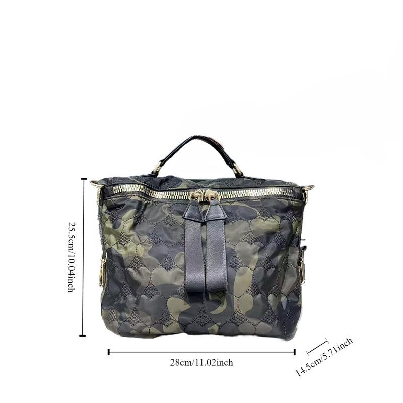 Personalized Camouflage Slit Shoulder Bag Lightweight Padded Cotton Double Zipper Trendy Messenger Handbag