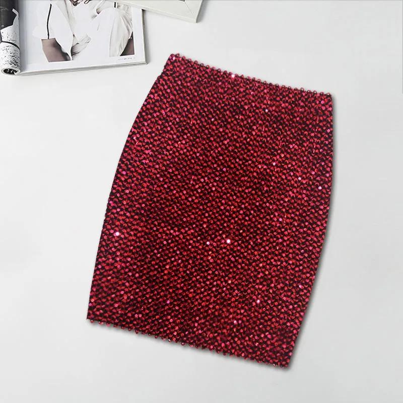 Women's Spring/Fall High-Waisted Stretch Fitted Shimmering Mini Skirt, Bodycon Skirt, Sequin Skirt