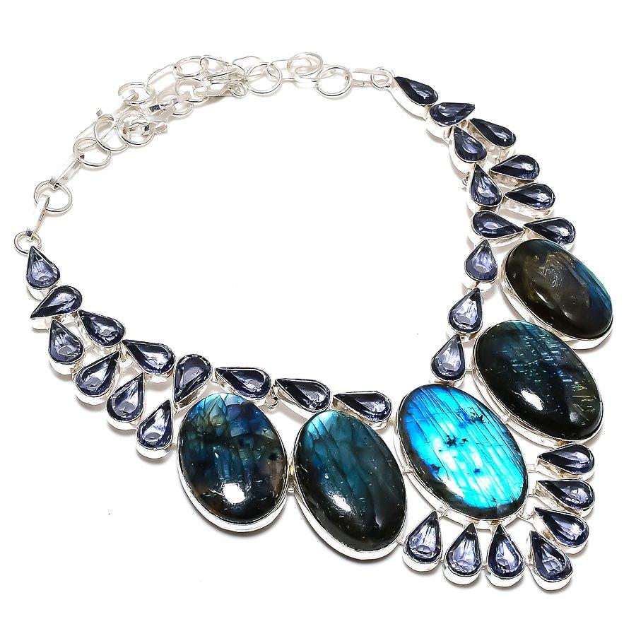 

Natural Labradorite, Amethyst 925 Sterling Silver Jewelry Necklace 18 n4s97