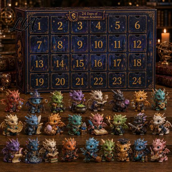 Countdown Gift Box Christmas Dragon Calendar, with 24 Acrylic Decorations, Days Souvenir Ornament Box, Holiday for Lovers Decorations