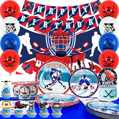 Hokey Doğum Günü Süslemeleri, Hokey Partisi Süslemeleri Sofra Takımı Parti Balonları Afiş Arka Fon Hokey Tabakları Peçeteler Masa Örtüsü