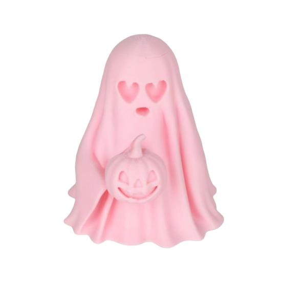 Halloween Ghost Figurine Cute Pink Ghost Holding Moon Statue Resin Ghost Sculpture Tabletop Ornament for Indoor Home Decor