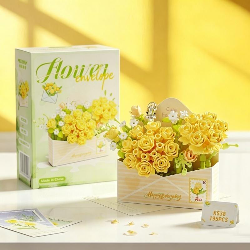 Simulated Flower Building Blocks Sunflower Rose Tulip Model Ornaments Children's Educational Assembly Toys Desktop Decoration