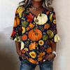 Women's Casual Halloween Print V-Neck Ruffle Sleeve Loose Fit Top