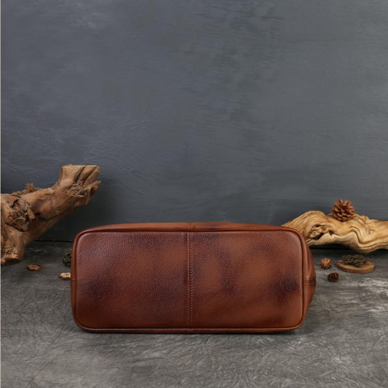 Johnature Large Capacity Genuine Leather Tote Bag Vintage Soft Cowhide Personalized Wide Shoulder Strap Shoulder Bag