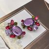 Fashion Classic Pink Color Crystal Enmale Earrings For Women Girls Exquisite Design Pendant Flower Ear Rings Jewelry Accessories