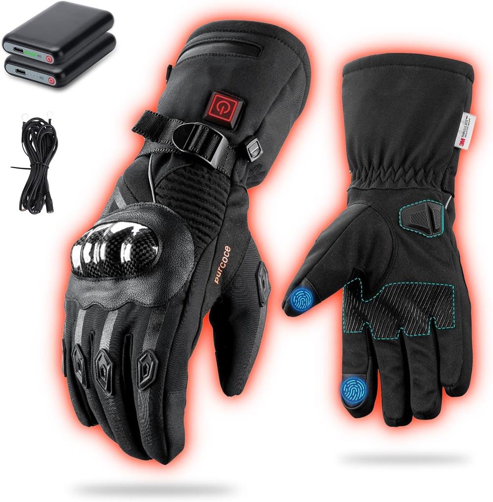 Heated Motorcycle Gloves with 2 Heated 1 Power 2 Power Supply Touch Smartphone 3 Temperature Fleece for Mountain and Outdoor Winter Protection Gloves,