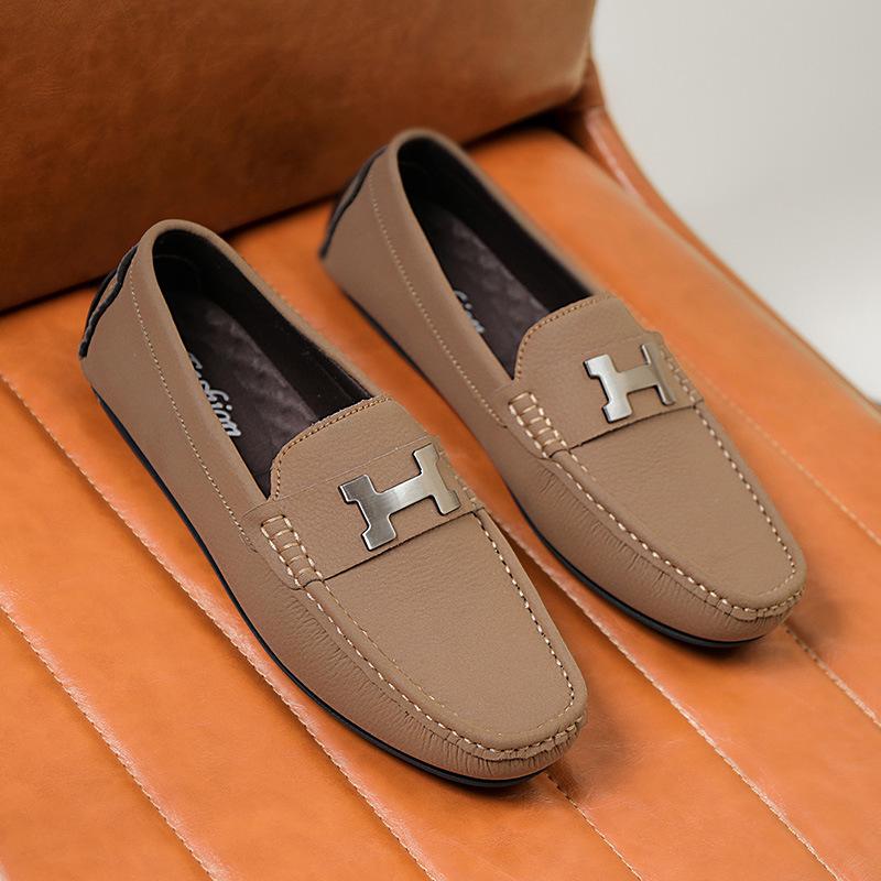 Four Seasons Men's Pig Bar Leather Hand-sewn Doudou Shoes Soft-soled Soft Casual Shoes Driving Driving Shoes One Pedal Men's Shoes