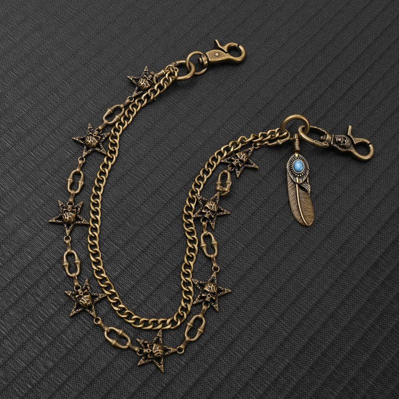 Punk Hip Hop Double Layer Metal Waist Chain With Star Feather Charms Unisex Fashion Belt Accessory