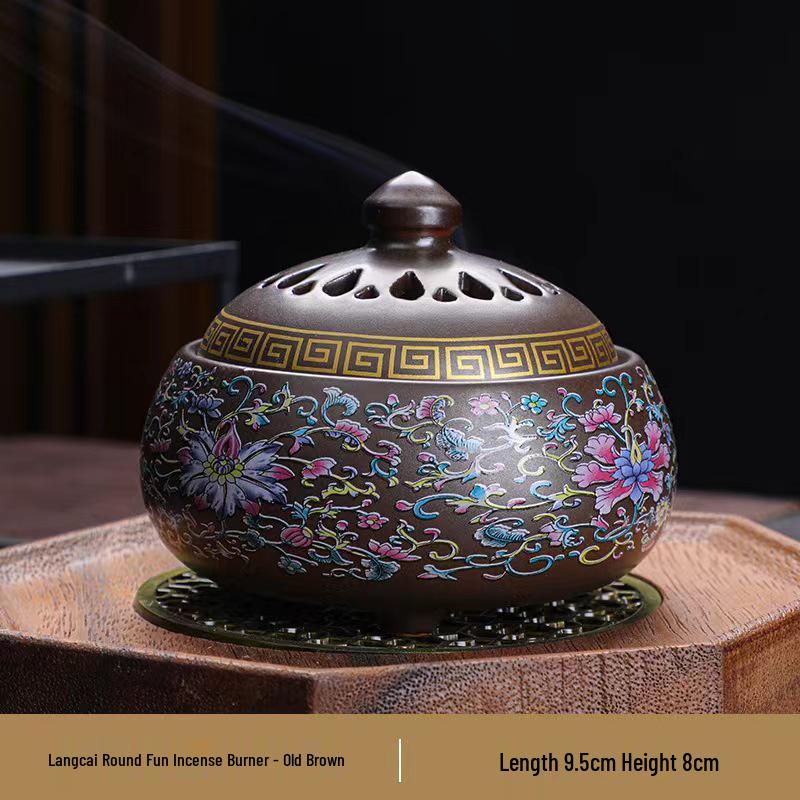 Enamel Lotus Pattern Ceramic Incense Burner for Home Use
