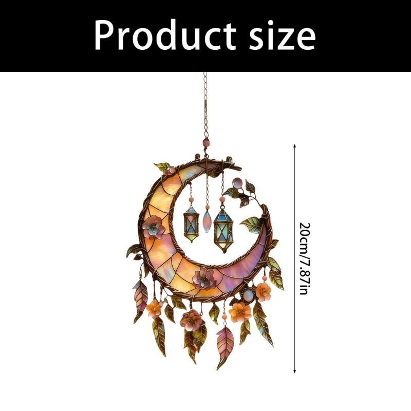 Stained Glass Window Hanging,Crescents Moon Suncatchers with Florals for Door Home Decors Moon Suncatchers Birthday Gift
