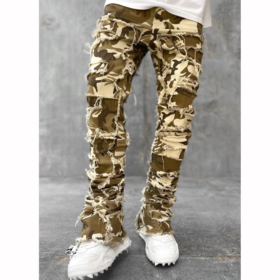 Men's Fashion Patch Jeans Slim Stretch Micro Lapped Straight Trousers
