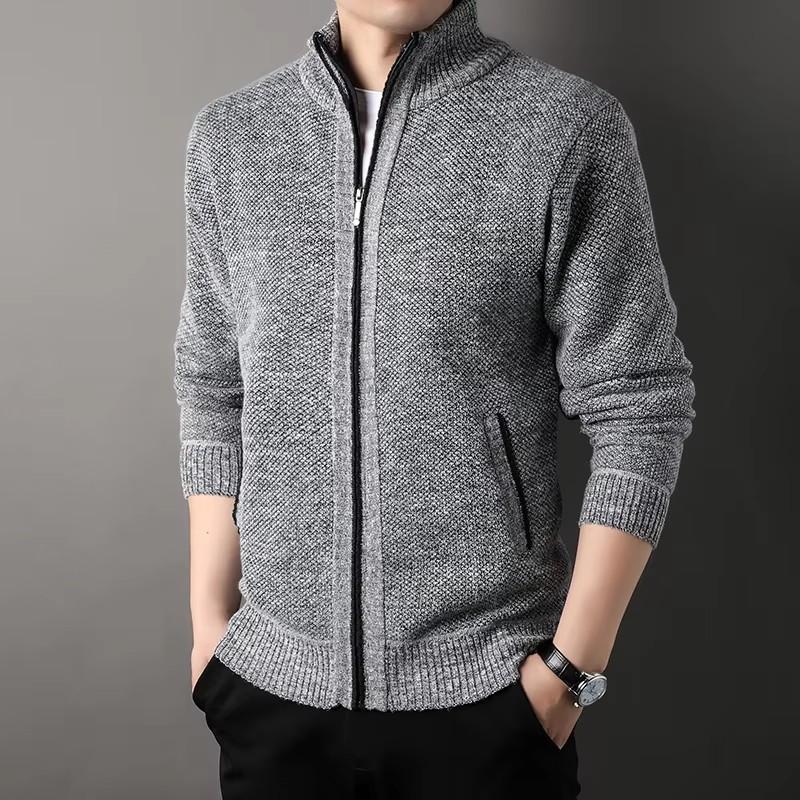 Men's Stand-up Collar Knit Sweater Autumn Winter Cardigan Tops Korean Slim Solid Color Sweatercoat Jacket