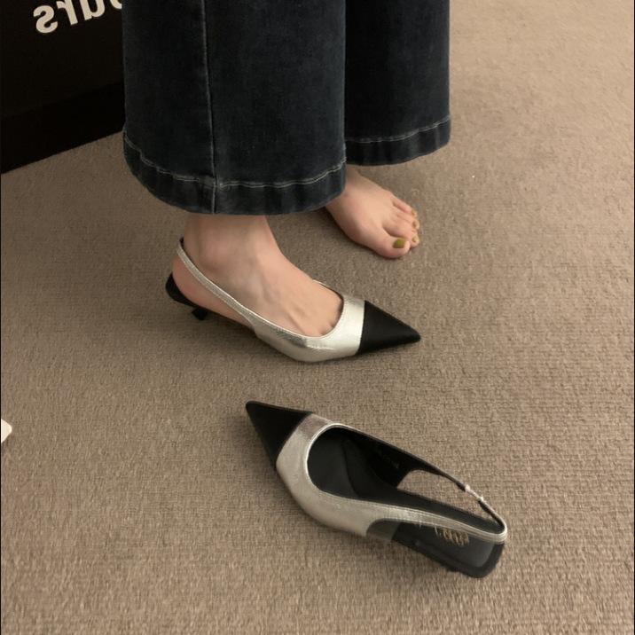French retro stiletto high heels temperament celebrity gentle match skirt pointed empty single shoes half bag head sandals women