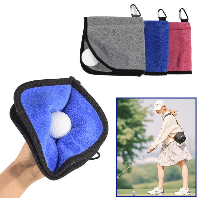 Square Microfiber Golf Ball Cleaning Towel with Carabiner Hook Water Absorption Cleaner Club for Head Wipe Cloth Clean