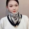 Magnetic buckle cotton and linen small square scarf silk scarf women's spring and autumn versatile neck protection scarf triangular scarf new warm sca