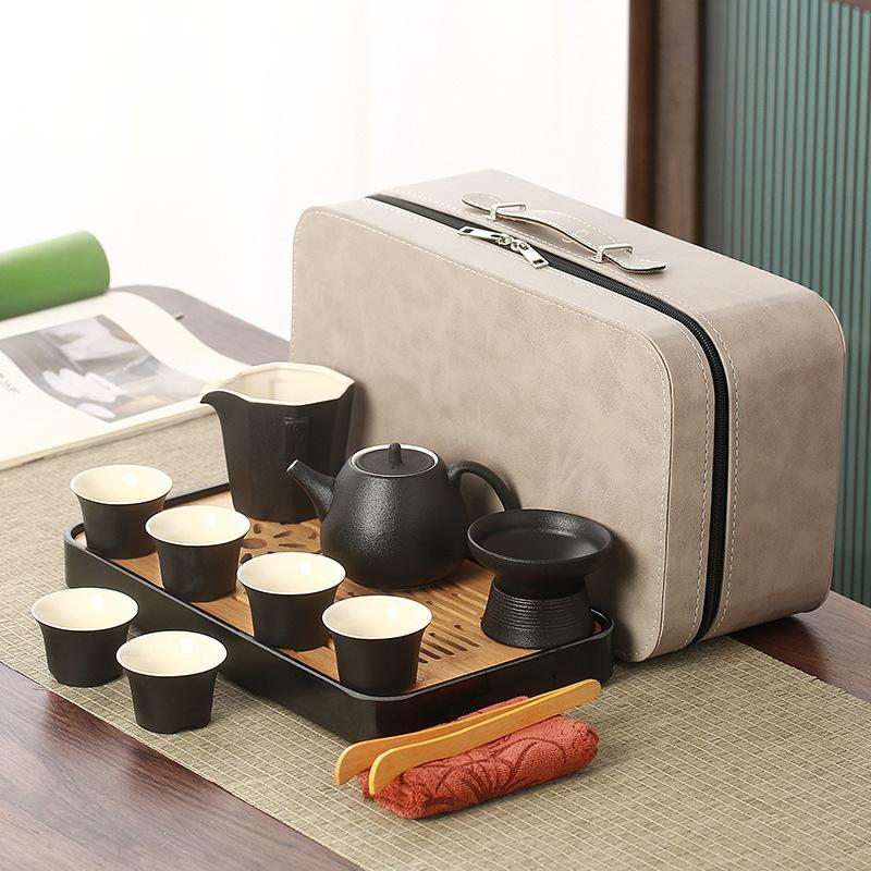 Black Pottery Travel Kung Fu Tea Set Outdoor Portable Ceramic Beam Pot Kuaike Cup Business Gift