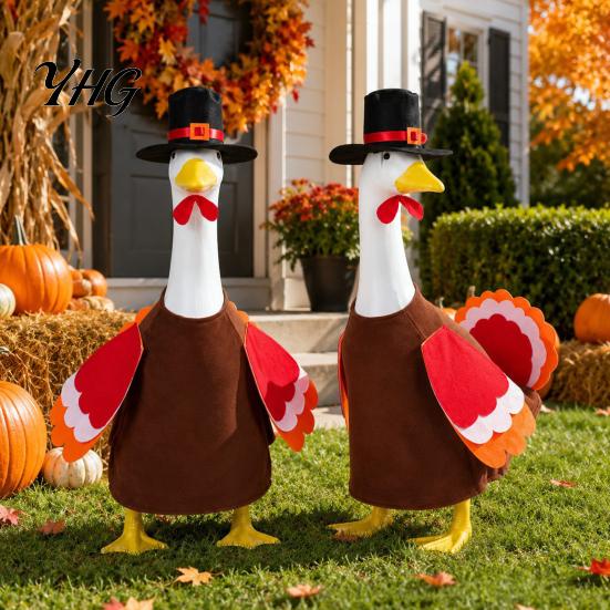 Thanksgiving Garden Goose Outfit 1 Set Turkey Outfit, Porch Costume, with Top Festive Outdoor Clothing Hat And Wings for 23 Inch Statue, Lawn