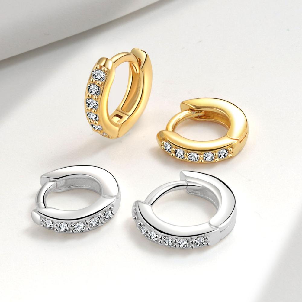 Luxury Gold Plated Round Huggie Earrings With Half Pave Crystals Chic High Quality Fashion Jewelry For Women