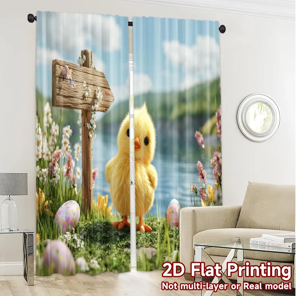2pcs   2D FLAT PRINTING Curtains (Without Rod) Easter Chick Modern Pattern Curtains Polyester Curtains Festive for Bedroom