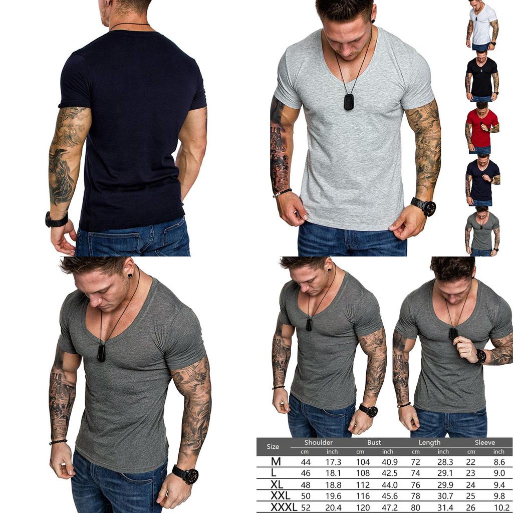 High-quality Men's Slim V Neck Short Sleeve Muscle Tee T-shirt For Casual Wear