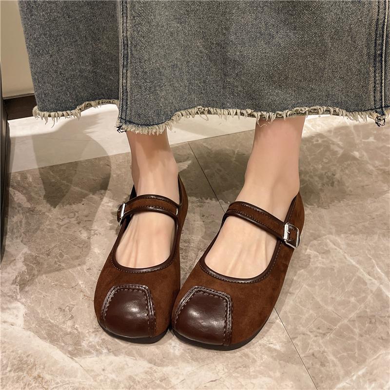 

Fashion Fall Flats Fashion Round Toe Spliced Suede Slip Strap Soft Sole Anti-Slip Wear-Resistant Low Top Shoes 35 коричневый
