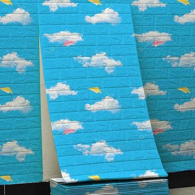 70cm*1/5/10m 3D Self-Adhesive Wallpaper Continuous Waterproof Brick Wall Stickers Living Room Bedroom Children's Room Home Decor