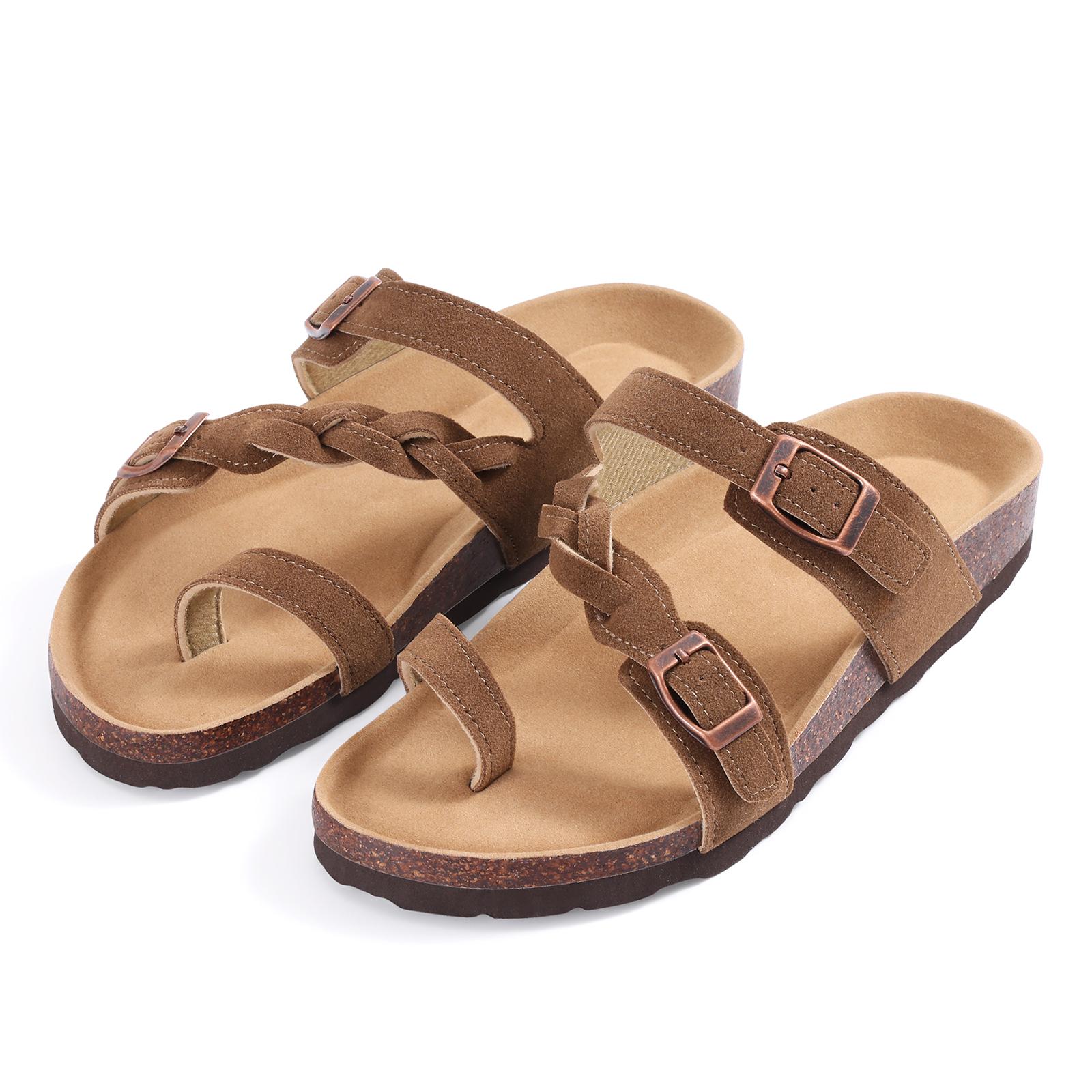 

Fashion Crestar Fashion Flat Clogs Sandals For Women Open Toe Cork Sole Slipper With Double Buckle Lady Thick Soles Casual Beach Slipper 36 коричневый