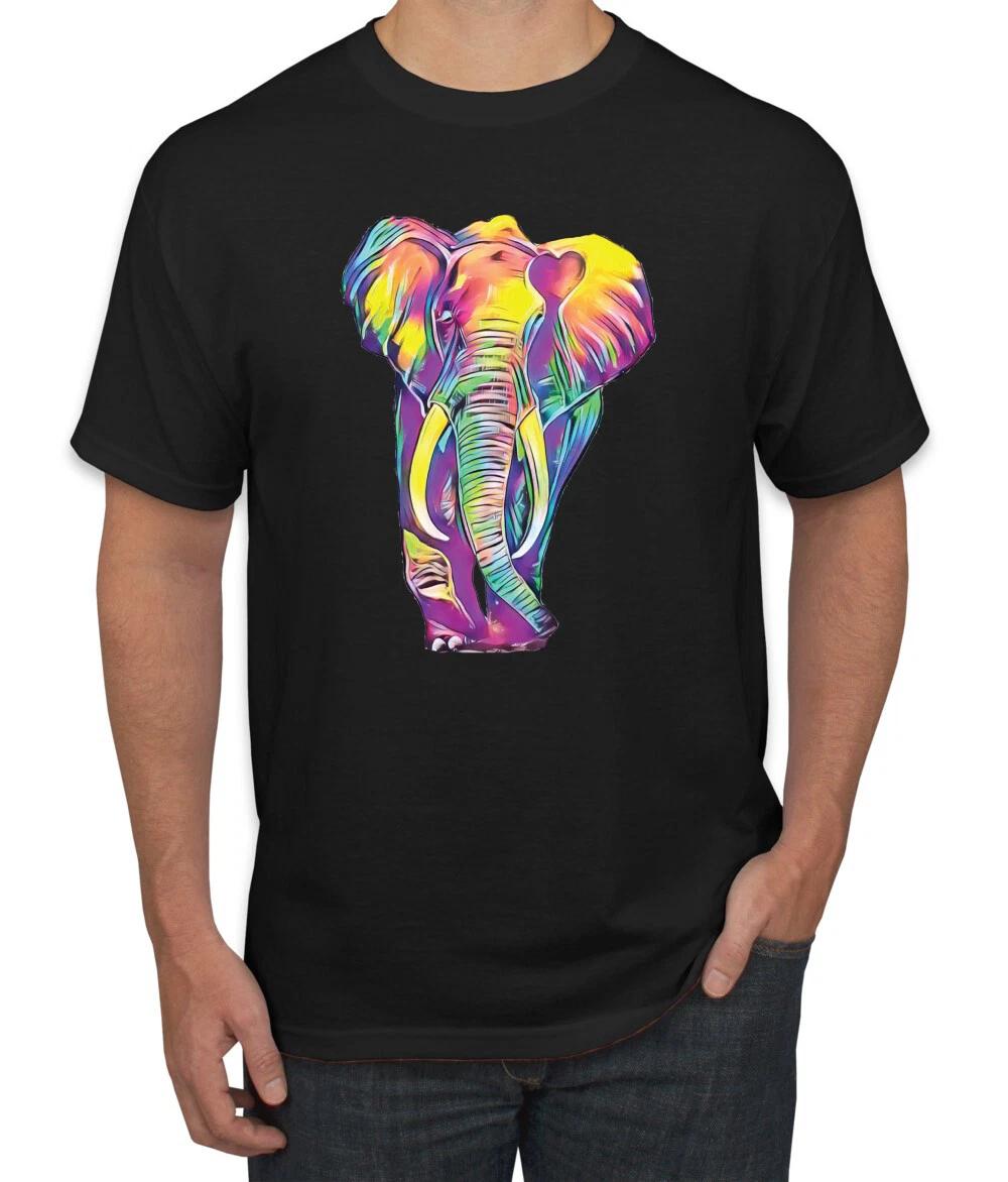 Colorful Walking Elephant Wildlife Animals Men Graphic T- Shirt S