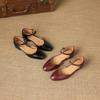 Krazing Pot Cow Skin Round Toe Low Heels Summer Shoes Big Size 42 Ankle Straps Women Pumps