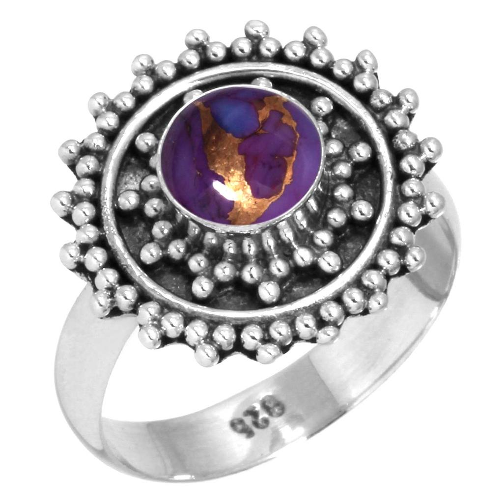925 Sterling Silver Ring Women Gemstone Handmade Jewelry Anniversary Gift Blue Green Purple Copper Turquoise Pearl Lapis Mother Of Pearl Boho