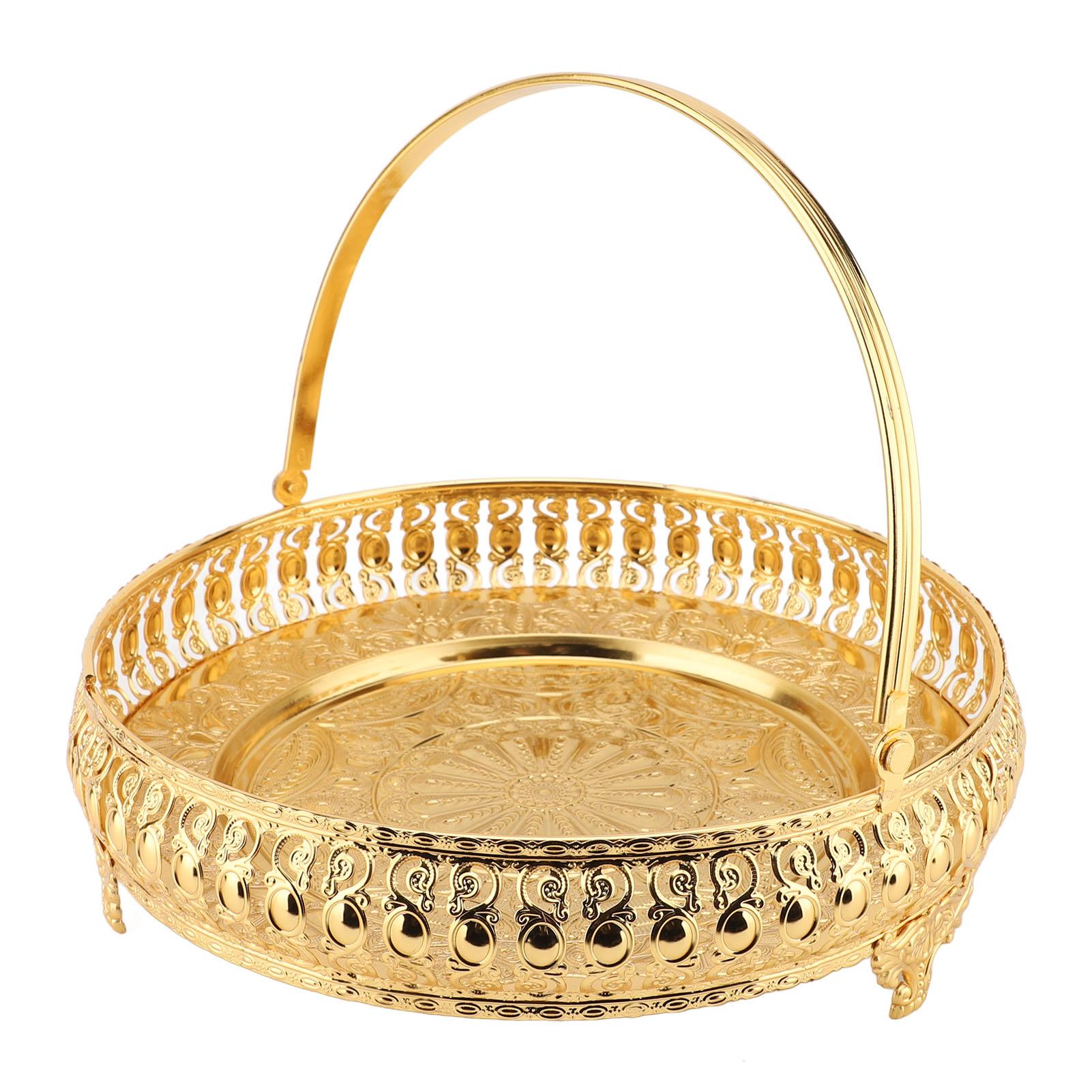 

Ретро Круглый Фруктовый Поднос Изысканный Декоративный Большой Вместимости Сплав Десертная Тарелка с Ручкой для L(for 6.5-9kg)