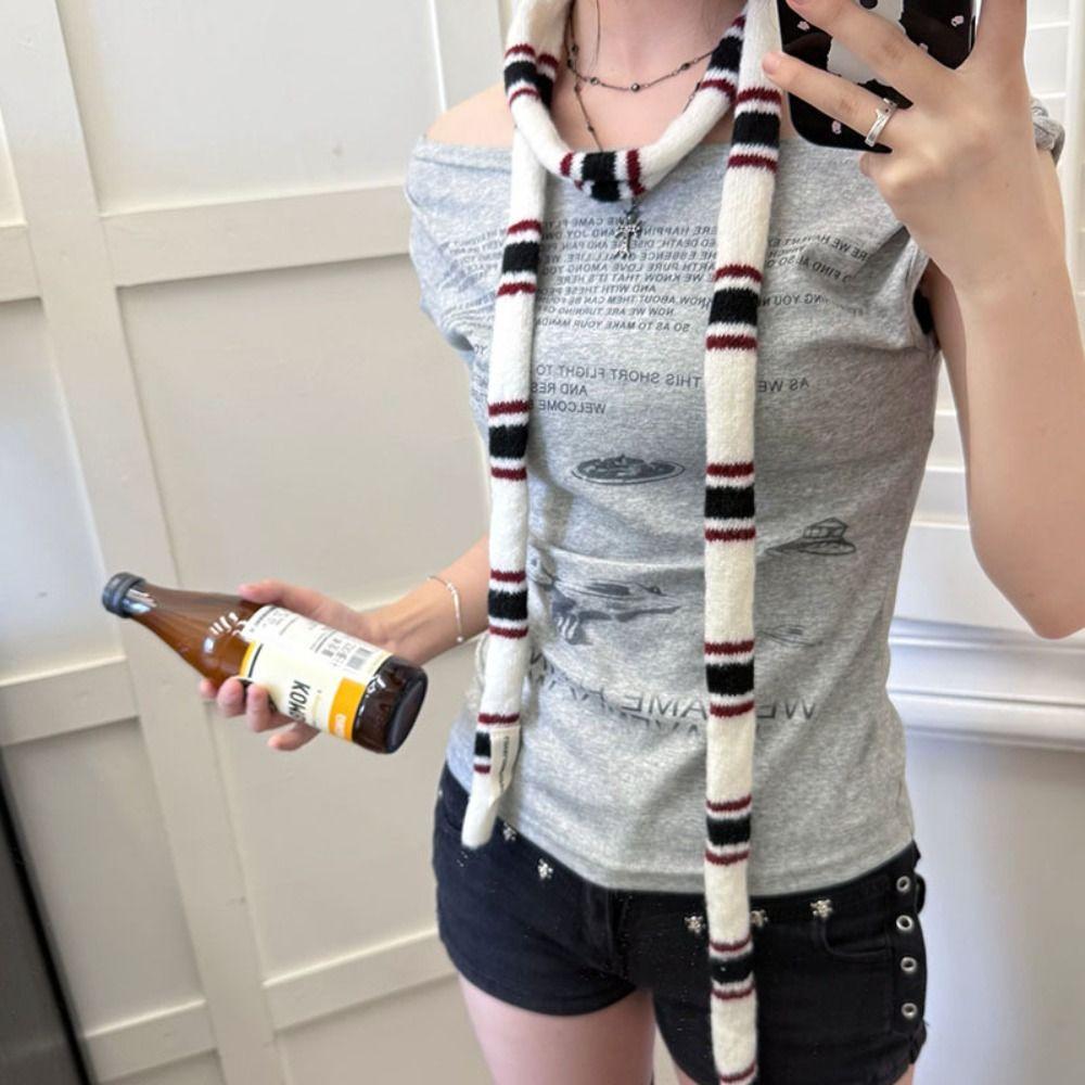 Korean Knitted Striped Skinny Scarf Stackable Wear Warm Decorative Scarf DIY Soft Long Narrow Scarf Fashion Match