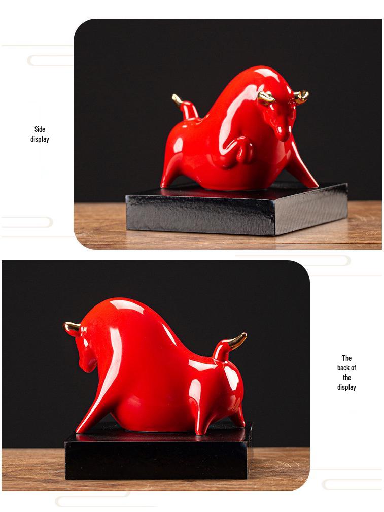 Red Ceramic Ox Figurine: Spirit-Soaring Handicraft for Home or Office Decor