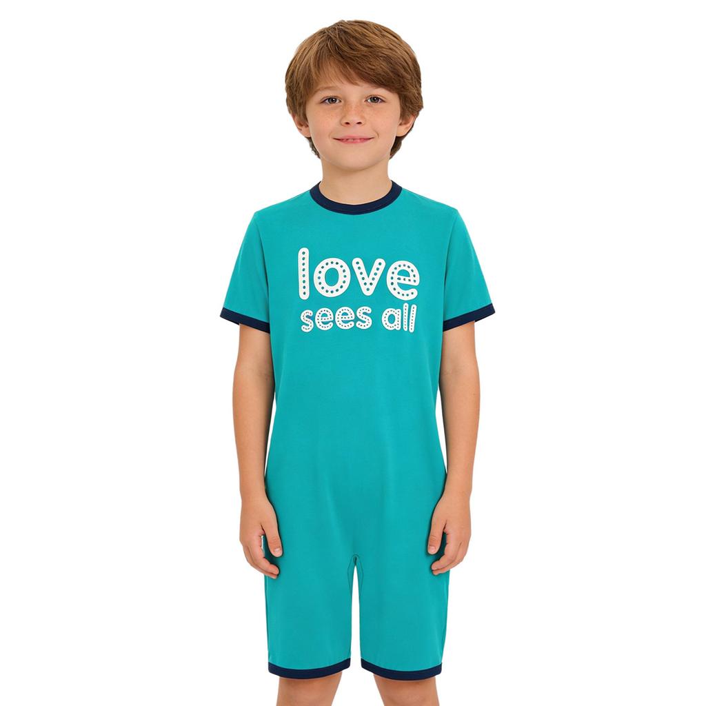 Mono Adaptativo para Niños con Necesidades Especiales Antidesgarro Trasero Cremallera Invisible Manga Corta Estampado de Letras Ribete de Contraste Mono para Niños Niñas
