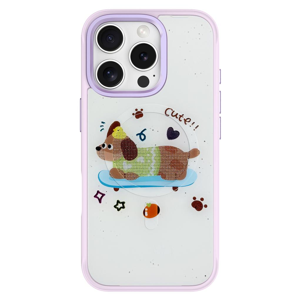 For iPhone 16 Pro Magnetic Case TPU PC Phone Cover with Skateboarding Dachshund Backplate