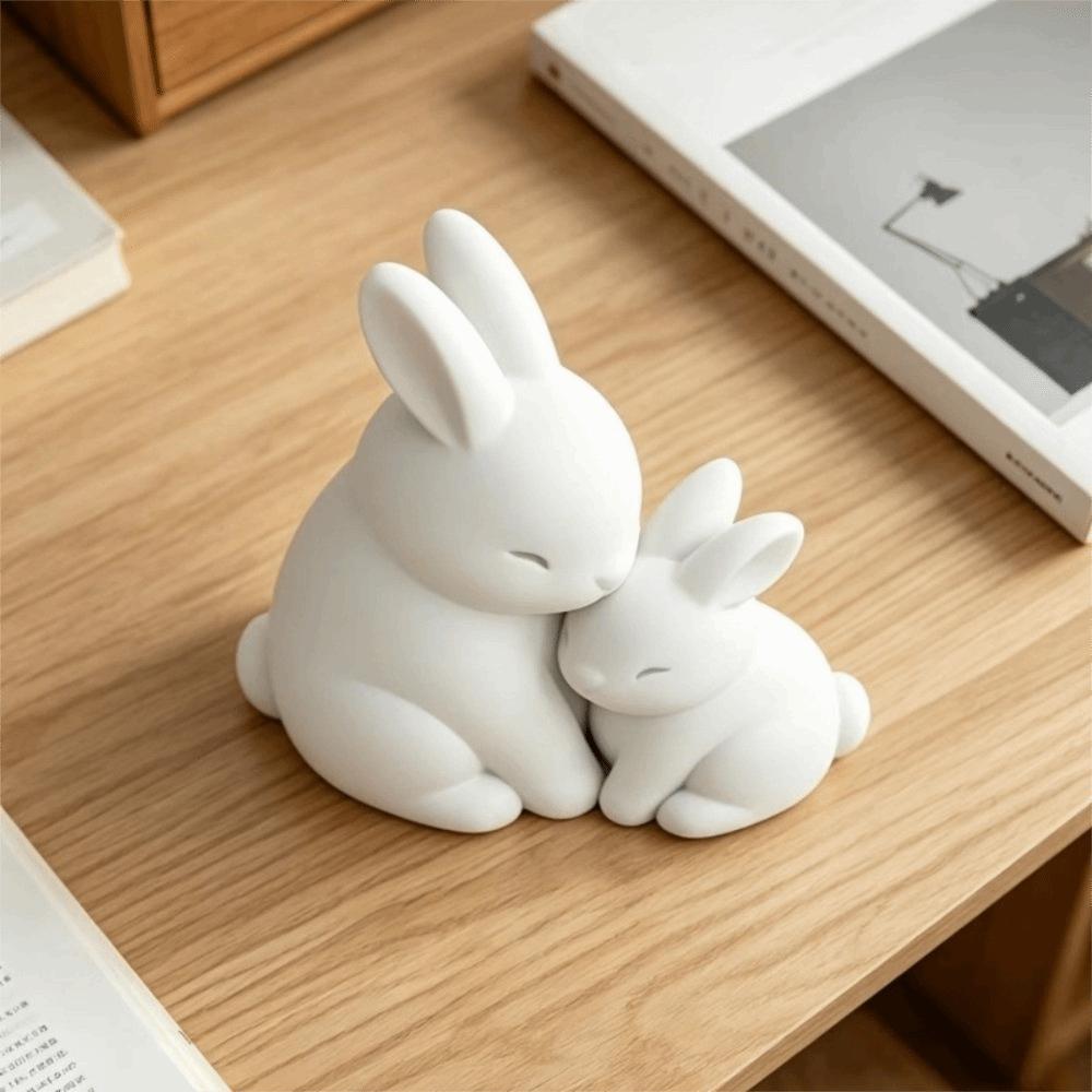 3D Printed Mother and Child Bunny Figurine Fade-Resistant Cuddling Bunny Statue Home Desk Decor