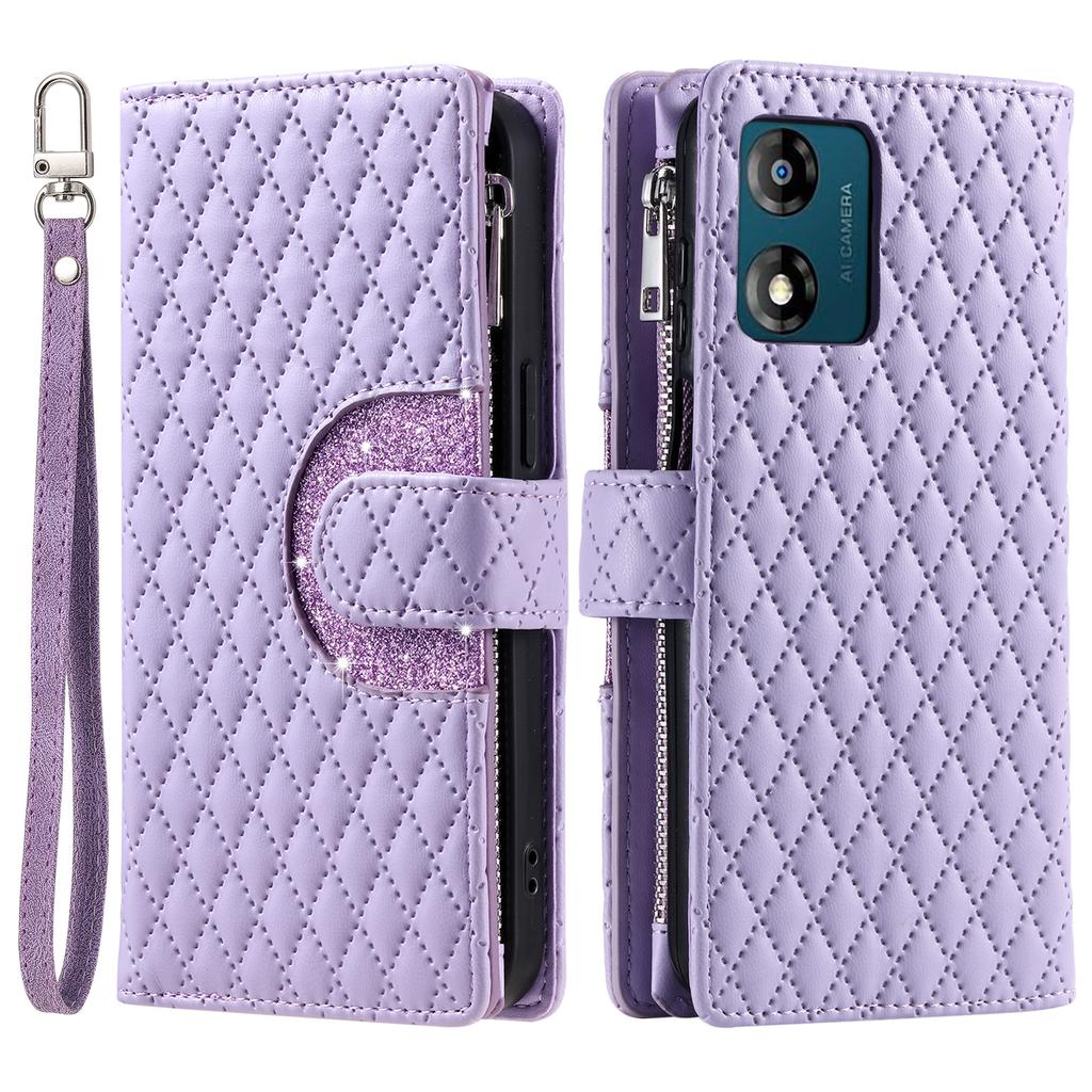 Style 013 for Motorola Moto E14 4G/G04 4G/G04s 4G/G24 4G Case Rhombus Leather Zipper Phone Cover
