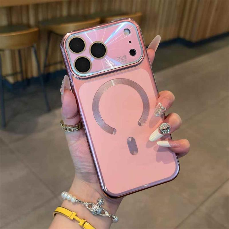 

MagSafe Magnetic For Phone Case For iPhone 17 16 15 14 13 Pro Max Large Window Lens Protective Cover iPhone 17 Pro Max рожевий