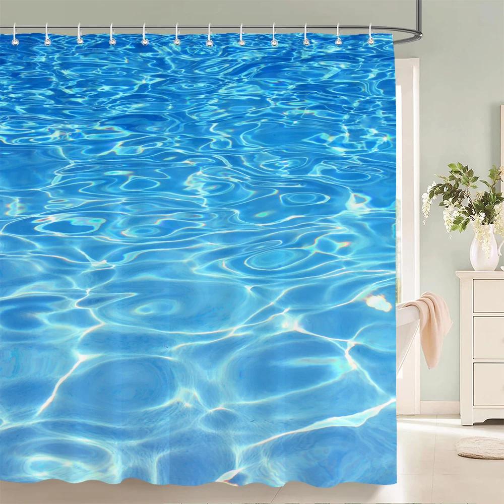 1 pc Blue minimalist art water ripple printing polyester material shower curtain waterproof fabric, bathroom partition curtain