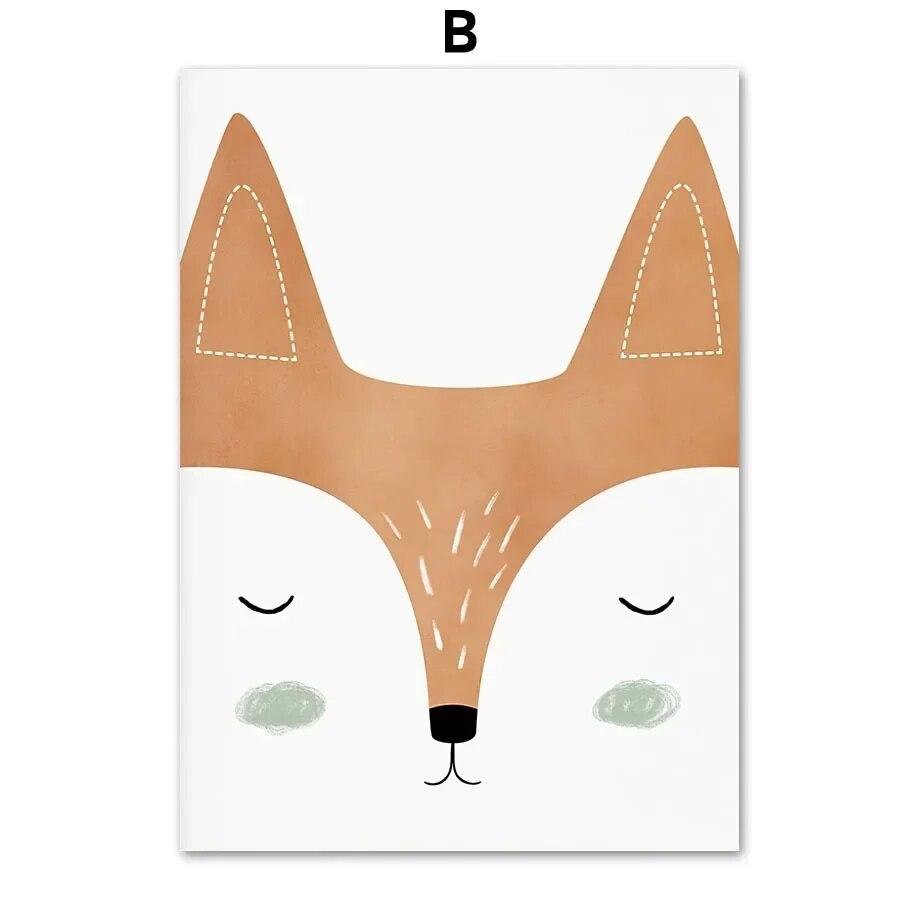 Deer Fox Rabbit Bear Hedgehog Woodland Nursery Wall Art Print Canvas Painting Nordic Poster Wall Pictures Baby Kids Room Decor