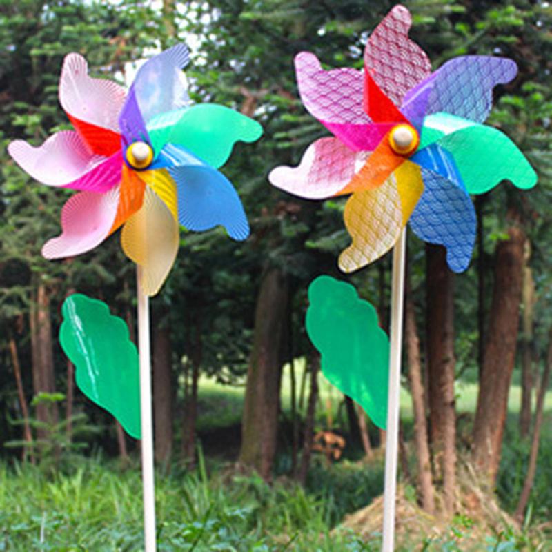 Beautiful 32Cm Wood Garden Yard Party Windmill Wind Spinner Ornament Decoration