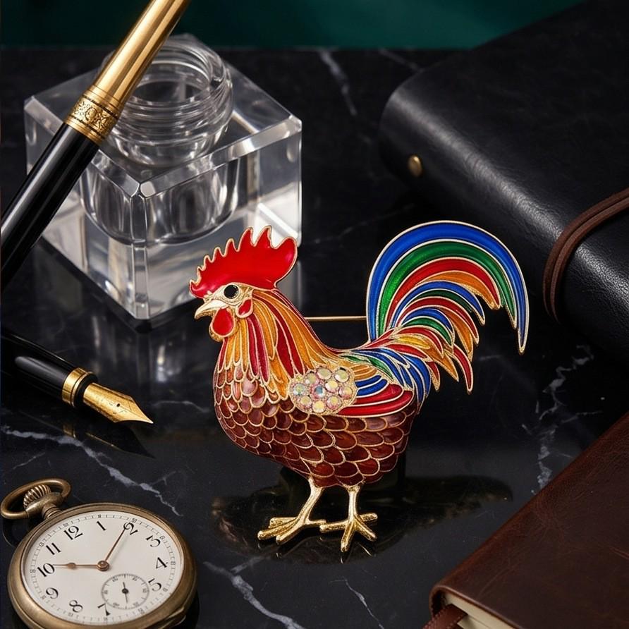 Colorful Retro Rhinestone Rooster Brooch - Animal-Shaped Lapel Pin for Women, Fashionable & Personalized Corsage Accessory