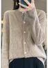 2025 Women's Australian Wool Hollow Twist Knit Cardigan - Round Neck, Buttoned, Loose Fit, Slimming Sweater for Autumn/Winter