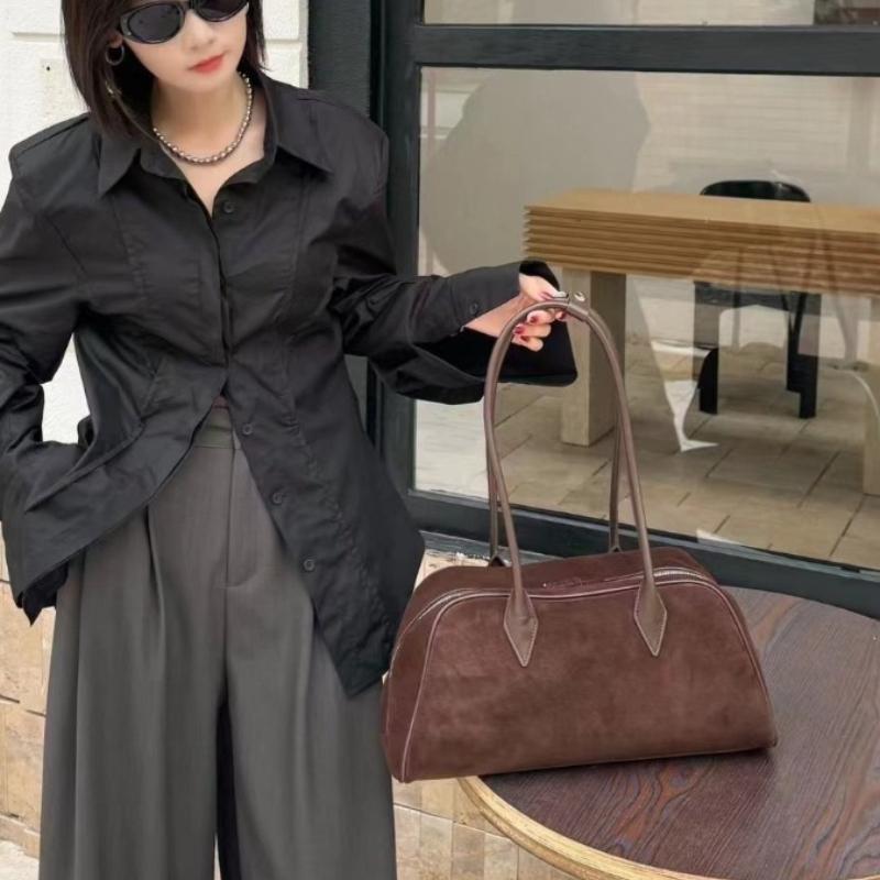 High end suede women's bag, large capacity Bost armpit bag, versatile and fashiable bowling frosted leather shoulder bag
