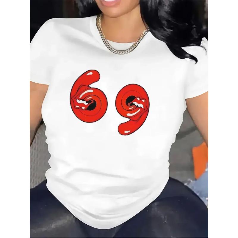 

Европейский Размер Черная 69 Графическая Футболка Красный Принт Полиэстер Легкая Прочная Короткий Рукав Удобная Посадка Повседневная Домашняя Ресторанная Ежедневная Одежда Верх S белый